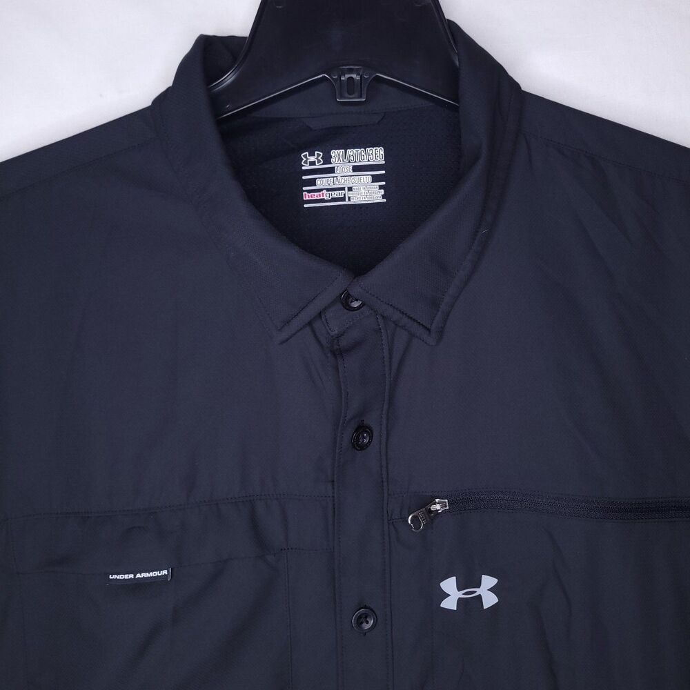 Under Armour Shirt Mens 3XL Black Long Sleeve Vented Fishing HeatGear